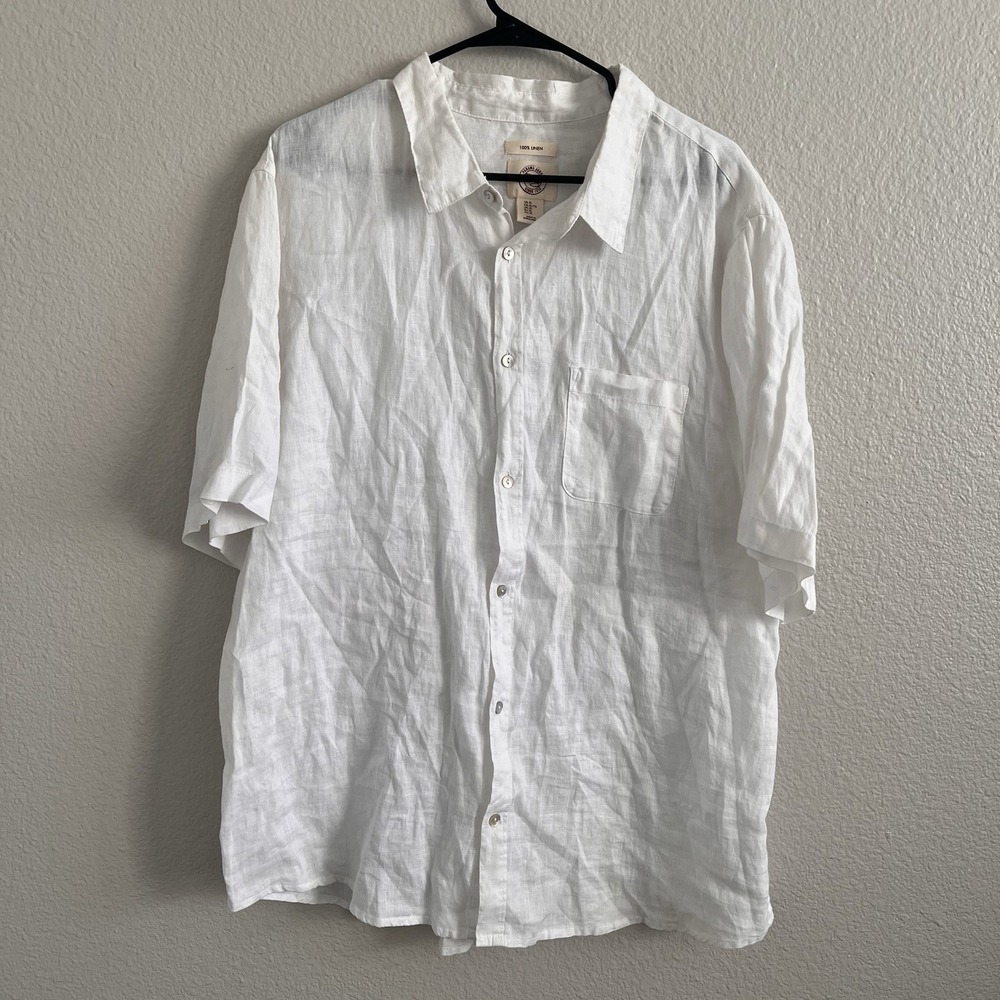 Panama Jack Men's XL Shirt White Button Down 100% Linen Short Sleeve